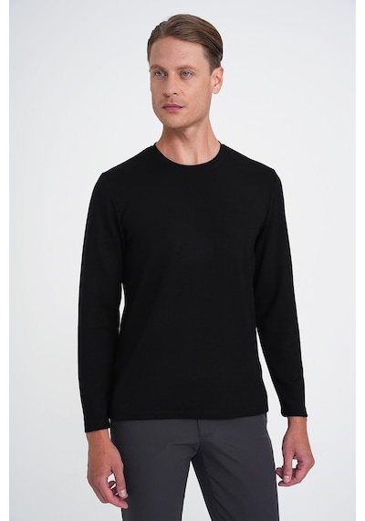 Efor Comfort Fit Bisiklet Yaka Uzun Kol Casual Siyah Tişört Ts 892 Siyah
