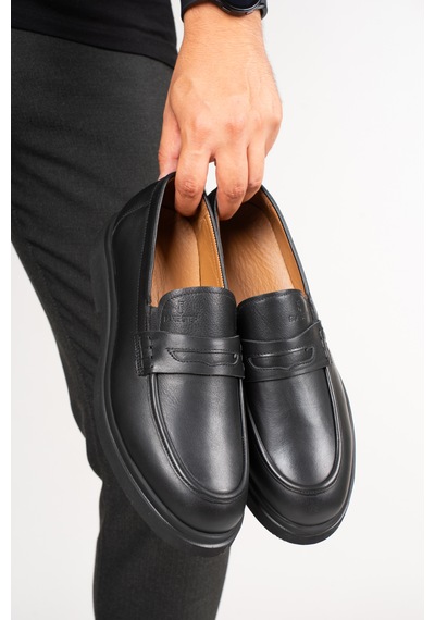 Fame Step Hakiki Deri Erkek Loafer Mokasen Klasik Ayakkabı Comfort Prato Siyah