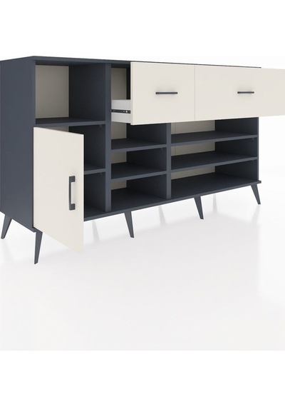 Hyperion Konsol 6 Raflı 2 Çekmeceli Tek Kapaklı 176x44x99 Antras Antrasit-aytaşı Hyperion Konsol 6 Raflı 2 Çekmeceli Tek Kapaklı 176x44x99 Antras Antrasit-aytaşı