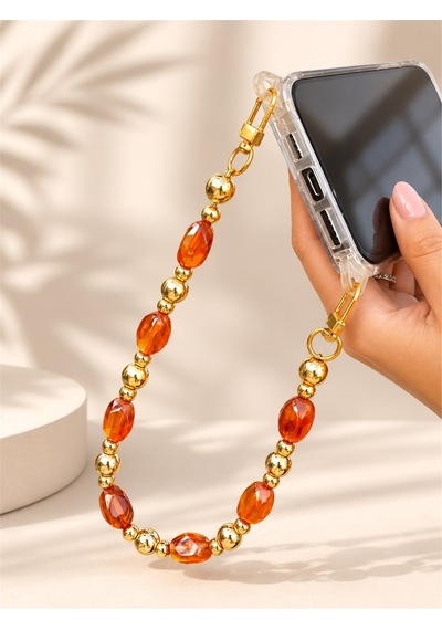 Iconic Amber Altın Telefon Askısı, Boncuklu Telefon Charmı Ve Çanta Aksesuarı