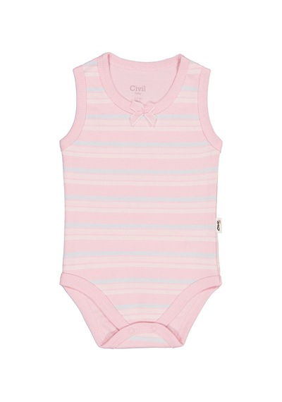 Civil Baby Çizgili Fiyonklu 1-3 Yaş Çıtçıtlı Badi - Pembe