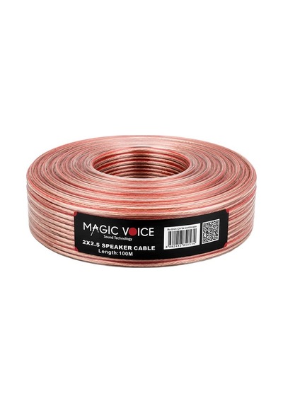 Magicvoice 2x2.50 Şeffaf Kırmızı Çizgili 100 Metre Hoparlör Kablosu