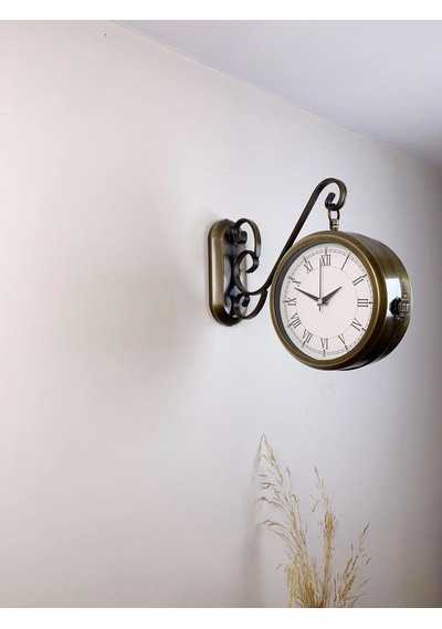 Eskitme Metal Romen İstasyon Saati 36 X 25 Cm Çift Taraflı Dekoratif Ve Şık Tasarım