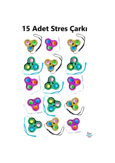 15 Adet Popit Stres Çarkı Fidget Popit Push Bubble