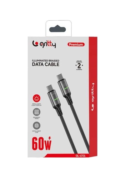 60w Type-c To Type-c Akıllı Işık Göstergeli Şarj Kablosu 1 M Siyah Gl-lt01
