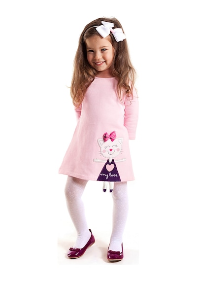 Denokids Yaramaz Kedi Kız Çocuk Elbise Renkli Çok Renkli