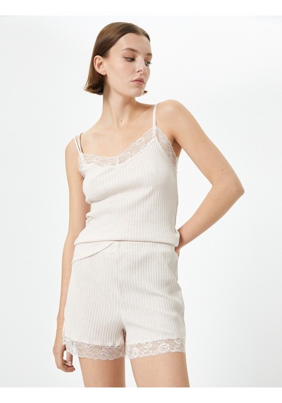 Koton Pijama Altı Şort Dantelli Fitilli Normal Lastikli Bel Gri 4slk80014mk 4SLK80014MK028 Gri