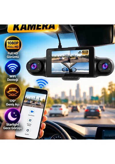 Araç İçi Wifi Destekli 1080p Full Hd Kamera 170 Geniş Açılı Starlight Gece Görüşlü