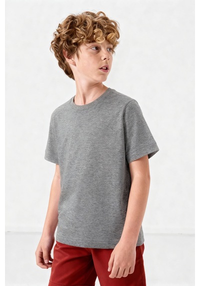 Standart Fit Basic O Yaka 3lü Paket Gri Melanj-antrasit-beyaz Unisex Çocuk T-shirt - 11328 Beyaz - Gri