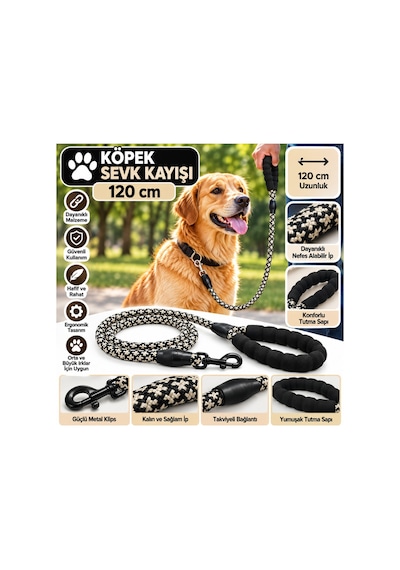 Senye Köpek Sevk Kayışı Örgülü Fitil Siyah-beyaz 120 Cm Çok Renkli