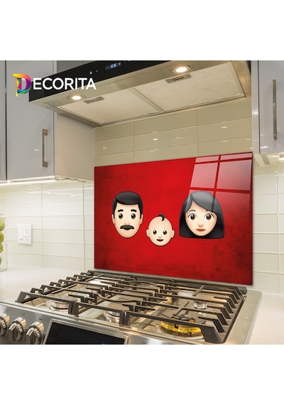 Decorita Emoji Ailesi Anne Baba Çocuk Cam Ocak Arkası 49.5x76 CM