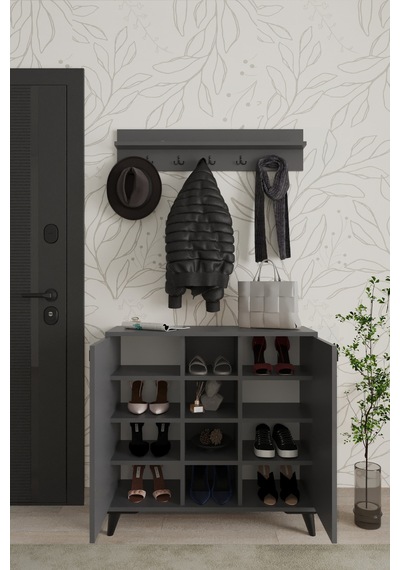 Akasya 2 Kapaklı Ayakkabılık, Vestiyer, Portmanto, Askılık, 90 Cm Antrasit