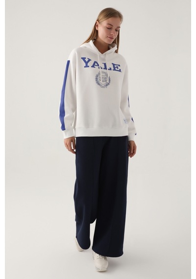 Yale Krem Baskılı Kapüşonlu Kadın Sweatshirt 5274-41167 Krem