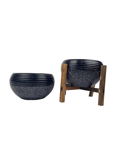 Bitki Tasarımı Ev Dekorasyon  Siyah Granit Küp Aranjman Saksı Saksılık Salon Çiçeklik İkili Set (Ayaksız-4 Ayak)