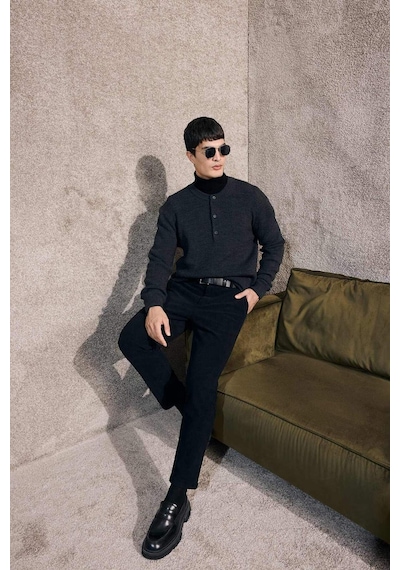Defacto Tailored Regular Fit Düz Paça Fitilli Kadife Pantolon F0462ax25wnbk27 Siyah-bk27