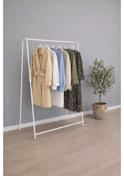 Metallica Concept Oval Butik Askılık Konfeksiyon Askısı Ayaklı Askılık Elbise Askılığı Portmant Beyaz