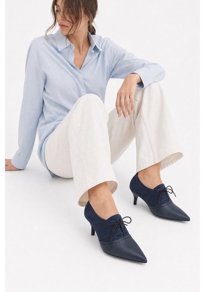 Luvi Shoes Medley Lacivert Süet Lacivert Cilt Bağcıklı Kadın Topuklu Ayakkabı