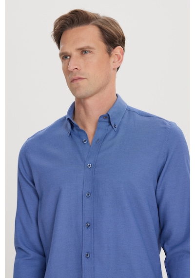 Erkek Mavı Slim Fit Dar Kesim %100 Pamuk Düğmeli Yaka Oxford Gömlek Mavı Erkek Mavı Slim Fit Dar Kesim %100 Pamuk Düğmeli Yaka Oxford Gömlek Mavı