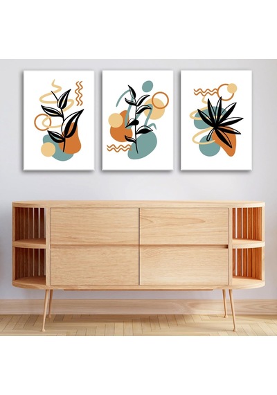 Tr 3'lü Bohem Kanvas Tablo Seti 11 - Modern Boho Duvar Dekoru - Geometrik Ve Modern Çizgili 3 Parça Tablo 35x50 Cm Genel