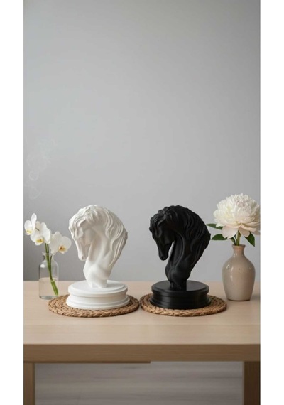 Modern Tasarım Siyah & Beyaz İkili At Heykeli Seti 12x20 Cm Siyahın Asaleti, Beyazın Zarafeti