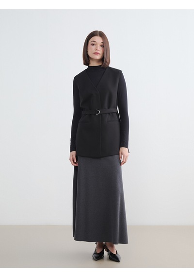 Lcw Modest Bej Beli Lastikli Kloş Etek