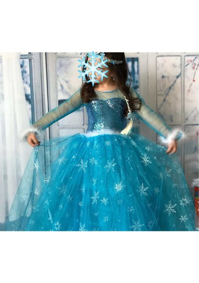 Parti Selesi Frozen Elsa Kostüm Karlar Ülkesi Kız Çocuk Kostümü Mavi Elsa Kız Çocuk Kıyafeti Mavi