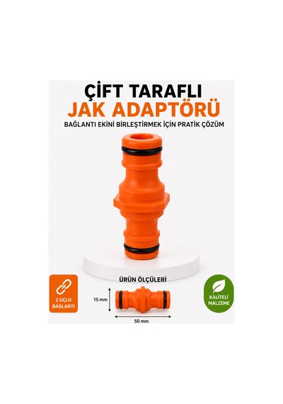 Çift Taraflı Jak Adaptörü Hortum Bağlantı Eki Hızlı Bağlantı Aparatı Dayanıklı Plastik 1 Adet