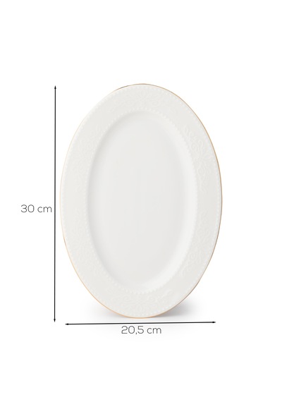 Porsima 4455 Burçak Porselen Altın Fileli Kayık Tabak Seti - Oval Kahvaltılık Sunumluk Seti 30cm Beyaz