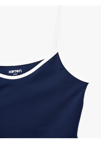 Koton Slim Fit Biyeli İnterlok İnce Askılı Kolsuz Sporcu Sütyeni Lacivert 7wak30059nk