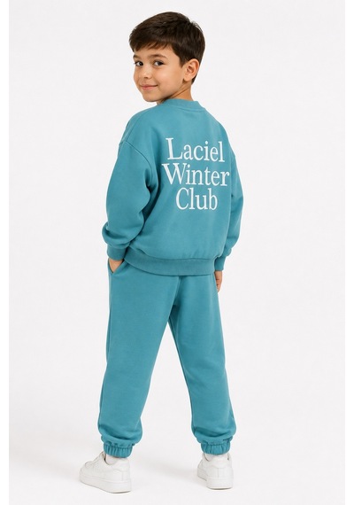 Eray Alp Kids Unisex Çocuk Turkuaz Baskılı Eşofman Takımı Günlük Rahat Kombin Mavi