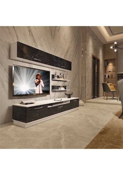 Decoraktiv Trendstyle 5 Mdf Tv Ünitesi Tv Sehpası Beyaz - Siyah Mermer