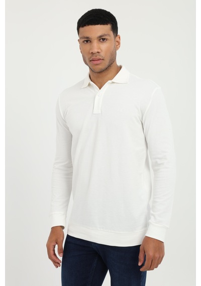 Dufy Erkek Regular Fit Polo Yaka Beyaz Sweatshirt-25470