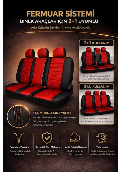 Hyundai Accent Era 2006-2011 Uyumlu Colorline Elegance Deri Kırmızı Siyah Koltuk Kılıfı