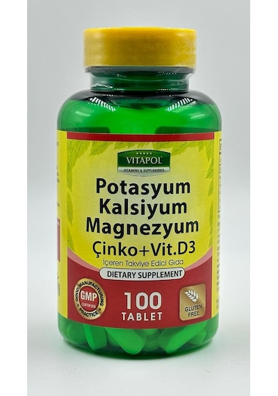 Vitapol Potasyum Kalsiyum Magnezyum Çinko D3 Vitamin 100 Tablet