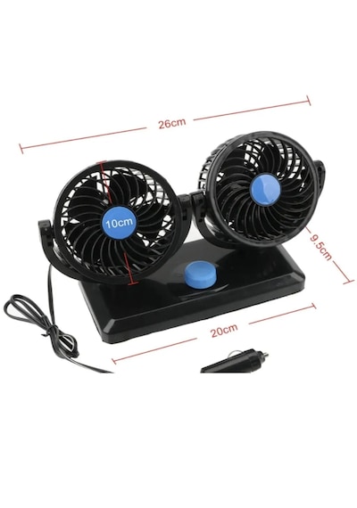 Point 12v Kademeli Çift Başlı 360 Dönebilen Araç Fanı Oto Fan Soğutucu Vantilatör