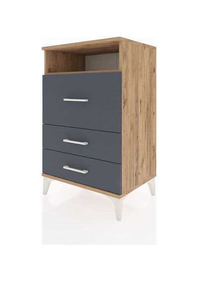 Hyperion Komodin Tek Raflı 3 Çekmeceli 60x44x96 Çam-antrasit Çam