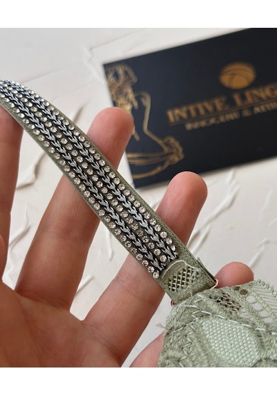 Jasmine Askıları Parlak Taşlı Hafif Destekli Dantelli Soft Cup İt Yeşil