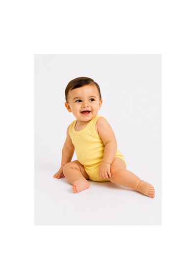 Bebek Atlet Body Pamuklu Ribanalı Çıtçıtlı Kolsuz Bebek Zıbını Sarı