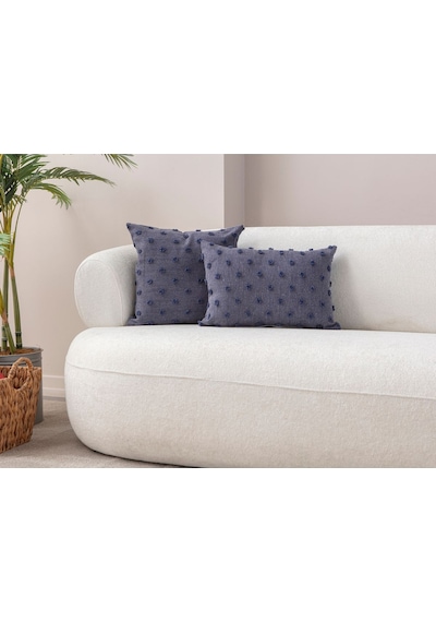 Swita Home Dekoratif Puantiye Keten Kumaşlı Kırlent Kılıfı 2'li 43x43 - 30x50 Lacivert