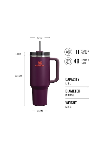Stanley Quencher Pipetli Termos Bardak, Mürdüm Plum , 1.18 Litre Çok Renkli
