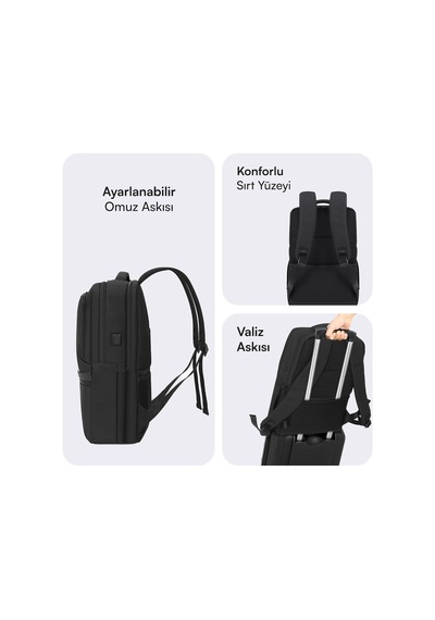 Office Eco Mce-1213 Çevre Dostu 16 İnç Su İtici Laptop Sırt Çantası, Usb Şarj Portlu Bilgisayar Ve Notebook Çantası, Kadın Erkek Bilgisayar İş Çantası, Üniversite Okul Çantası, Siyah