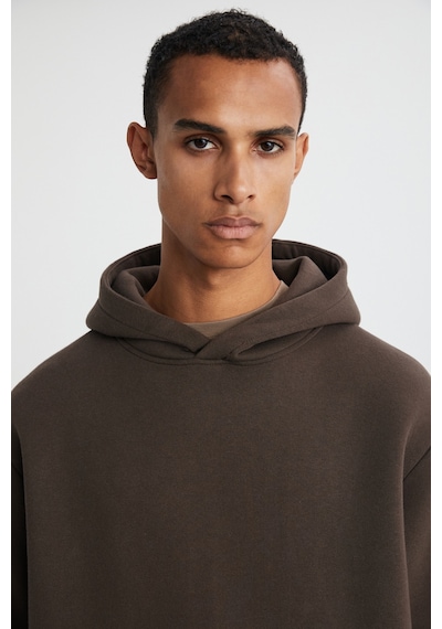 Grımelange CARTMEL Erkek Örme 3 İplik Relaxed Fit Rahat Kalıp Kanguru Cepli Kapüşonlu Kahverengi Sweatshirt