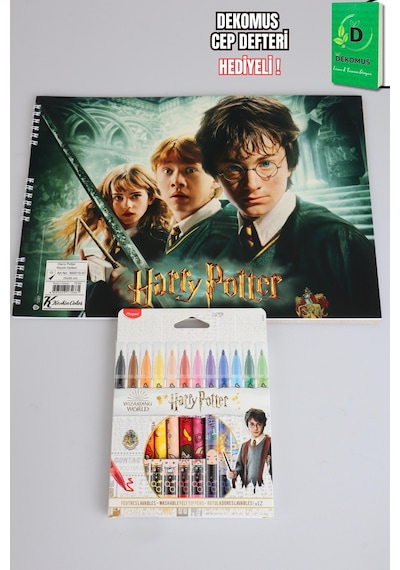 Maped X Dekomus Lisanslı Harry Potter 12'li Keçeli Kalem Ve Büyük Boy Resim Defteri Seti Magic School Collection Altın