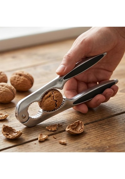 Paslanmaz Çelik Ceviz Kıracağı, Fındık Ve Badem İçin Metal Kabuk Kırma Aparatı, Ergonomik Siyah Tutma Saplı, Kaymaz Kavrama Destekli Mutfak Kıracağı