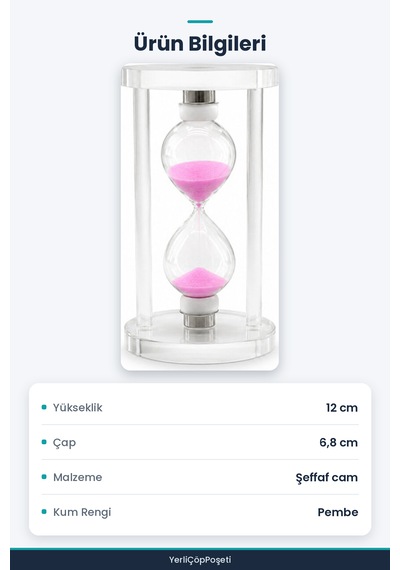 Orta Boy Cam Standlı Kum Saati - 12 Cm Yükseklik - Dekoratif Süs Eşyası Pembe