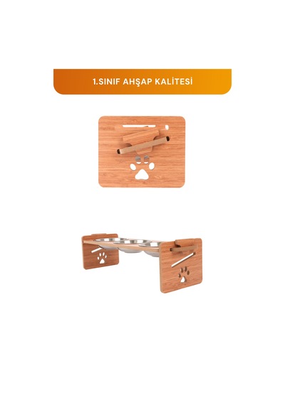 Ahşap Üç Gözlü Ayarlanabilir Kedi-köpek Mama Ve Su Kabı