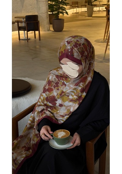Qalortex Scarf Pamuklu Garden Desen Şal-mürdüm