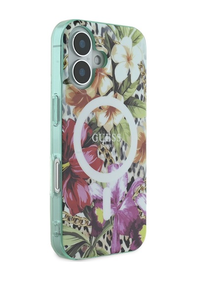 Apple Uyumlu iPhone 16 Kılıf Guess Lisanslı Magsafe Şarj Özellikli Iml Baskılı Jungle Ring Yeşil