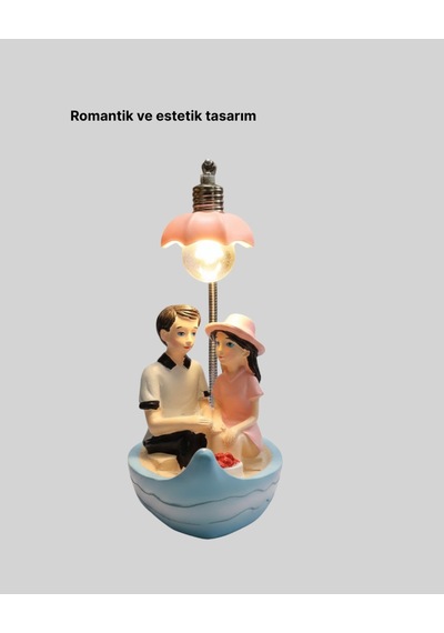 El Ele Tutuşan Çift Figürlü Dekoratif Gece Lambası Romantik Tasarım Karışık