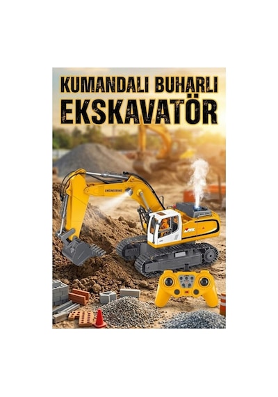 1:18 Uzaktan Kumandalı Full Fonksiyon Şarjlı Işıklı Kepçe Buharlı 11 Kanal Kazıcı Kepçe Büyük Boy Sarı - Turuncu